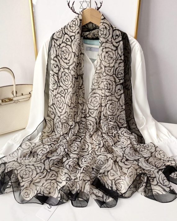 Classic Ship Grey Printed Chiffon Scarf - Drape Pakistan