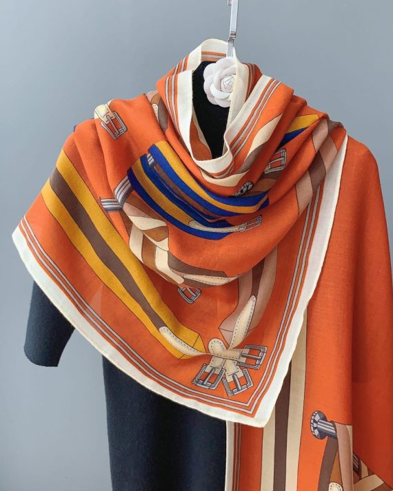 Timeless Shocking Terracotta Printed Cotton Scarf - Drape Pakistan