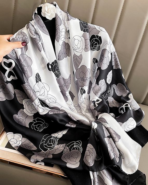 Luxe Silver Sand Printed Silk Scarf - Drape Pakistan