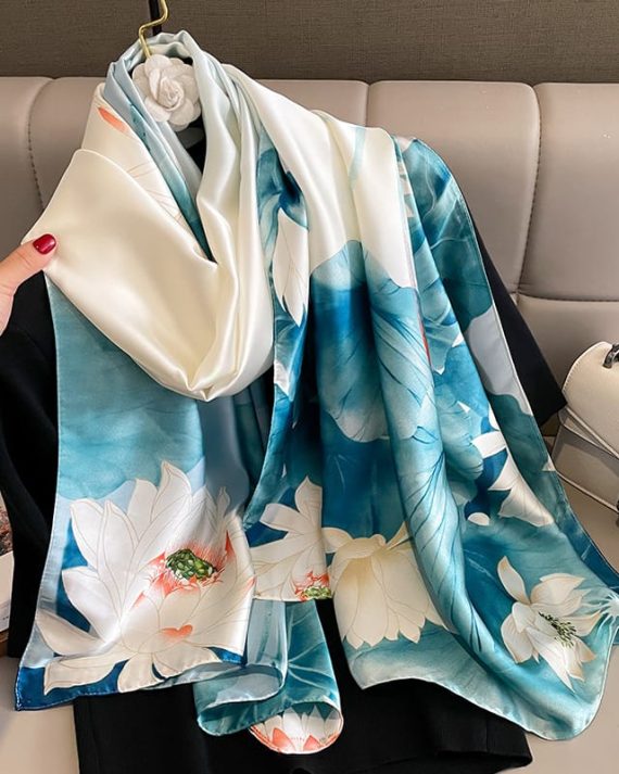 Radiant Sky Lakeville Printed Silk Scarf - Drape Pakistan