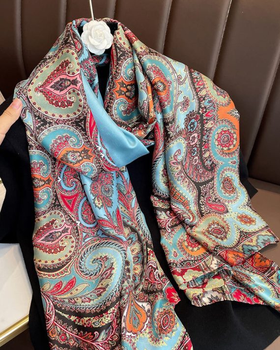 Radiant Smalt Blue Printed Silk Scarf - Drape Pakistan