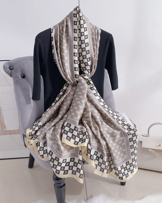 Radiant Smoky Grape Printed Silk Scarf - Drape Pakistan