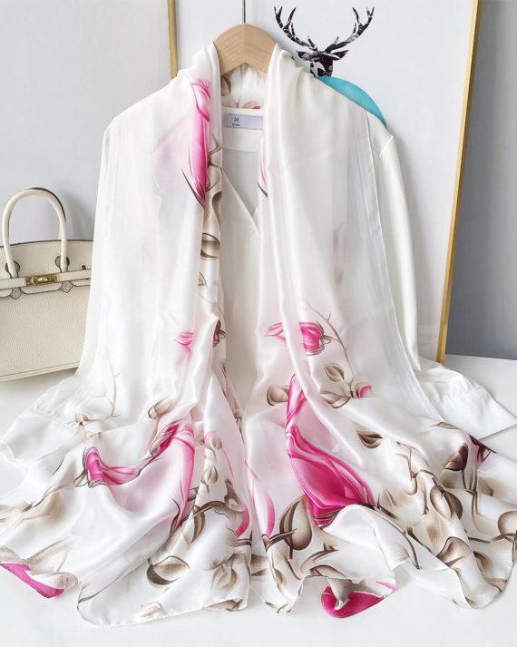 Luxe Soft Peach Printed Silk Scarf - Drape Pakistan