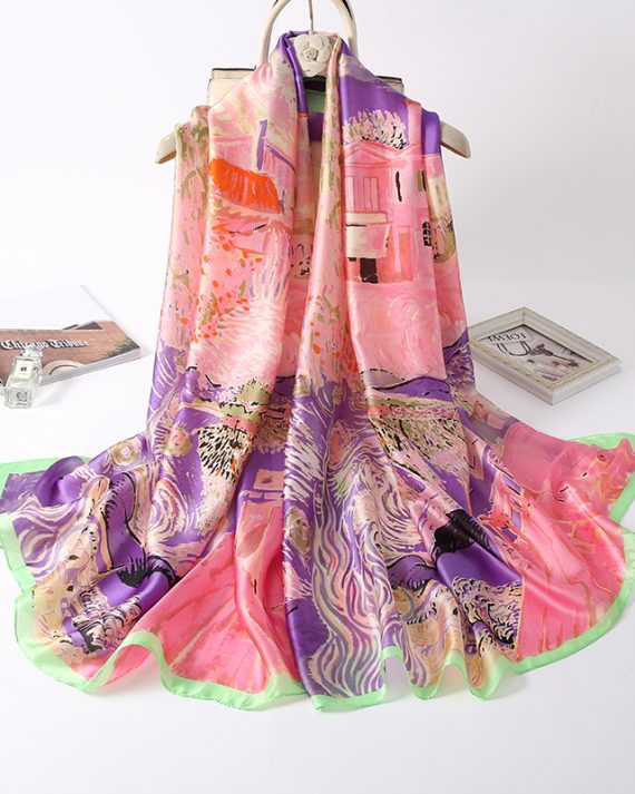 Chic Squid Pink Printed Silk Scarf - Drape Pakistan