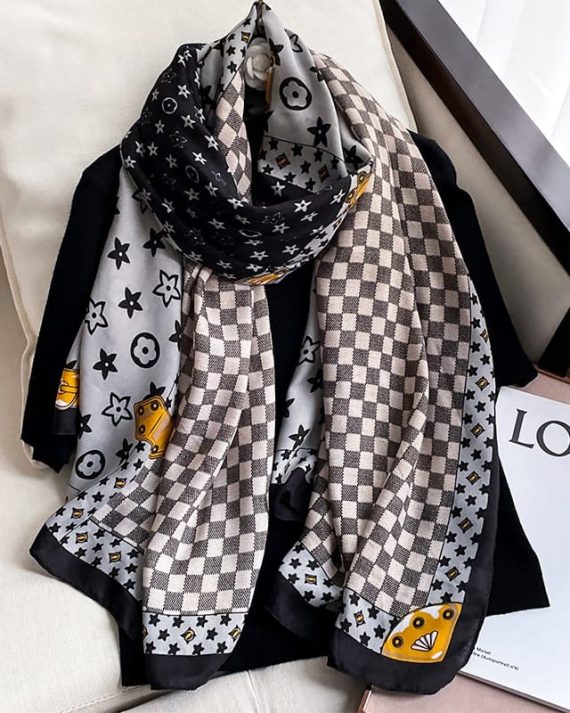 Majestic Starry Blackjack Printed Silk Scarf - Drape Pakistan