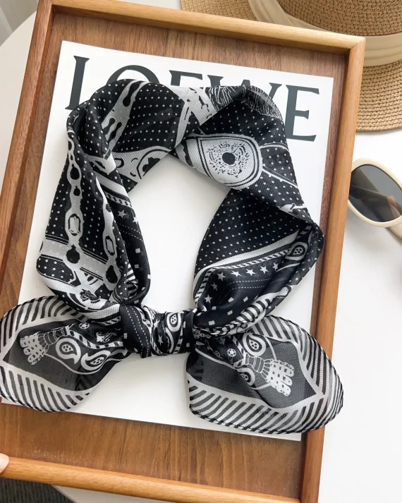 Elegant Stonis Black Satin Hair Scarf - Drape Pakistan
