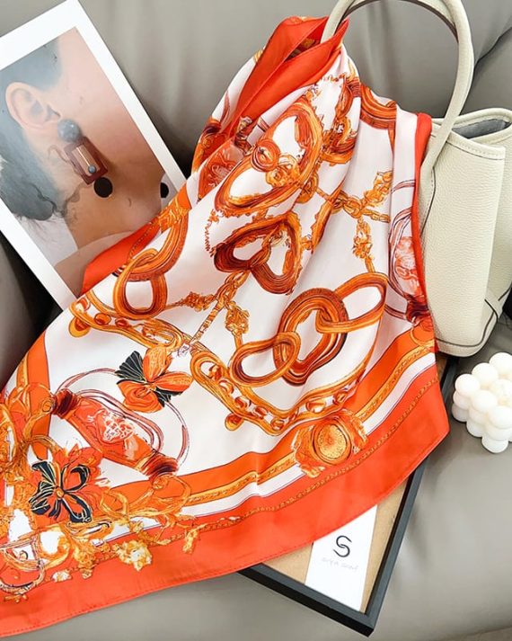 Majestic Sunseed Orange Satin Hair Scarf - Drape Pakistan