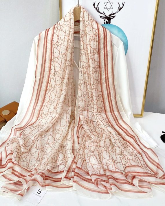 Premium Teak Brown Printed Chiffon Scarf - Drape Pakistan