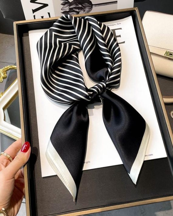 Luxe Thunder Black Satin Hair Scarf - Drape Pakistan