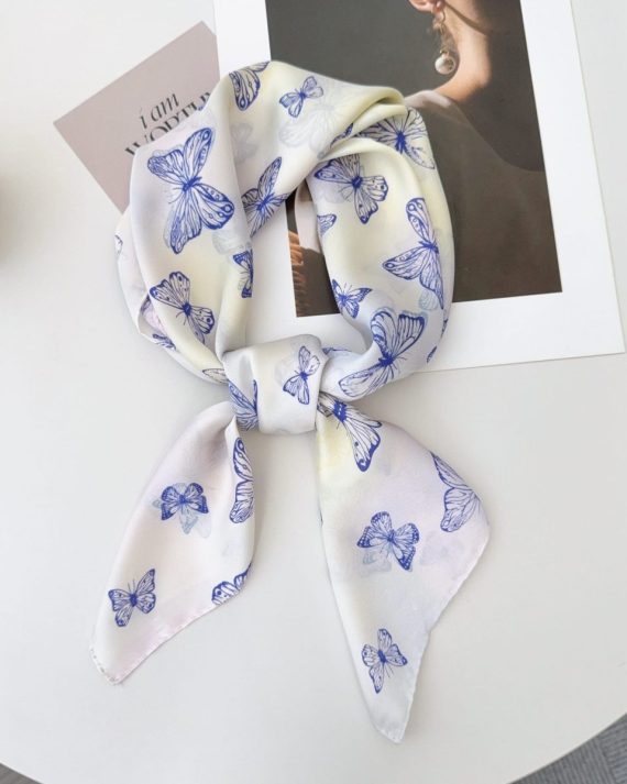 Signature Tropical White Satin Hair Scarf - Drape Pakistan