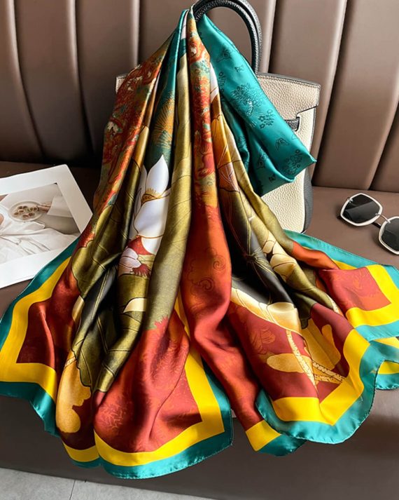 Majestic Turquoise Blue Printed Silk Scarf - Drape Pakistan