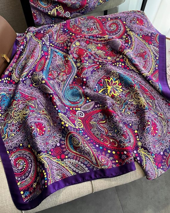 Premium Twilight Lavender Printed Silk Scarf - Drape Pakistan