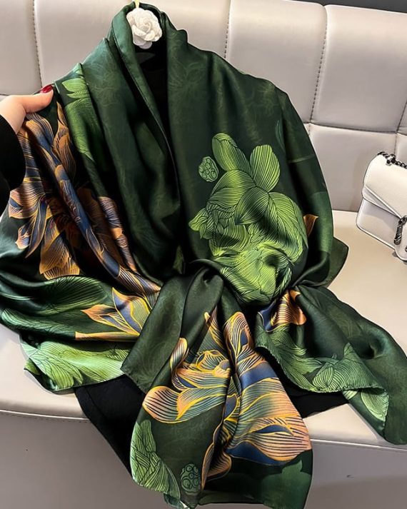 Chic USMC Green Printed Silk Scarf - Drape Pakistan