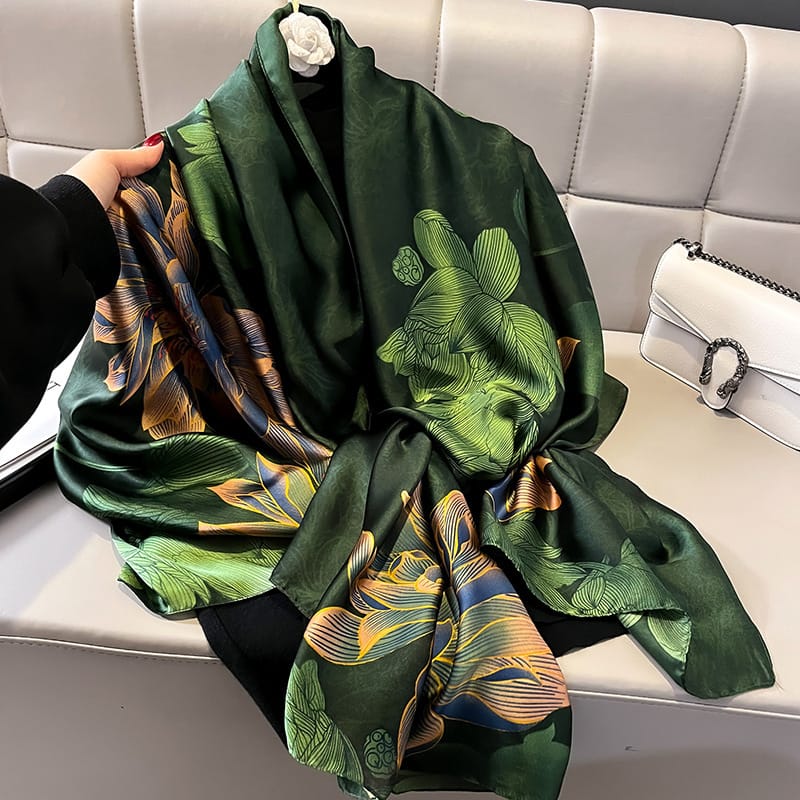 Chic USMC Green Printed Silk Scarf - Drape Pakistan