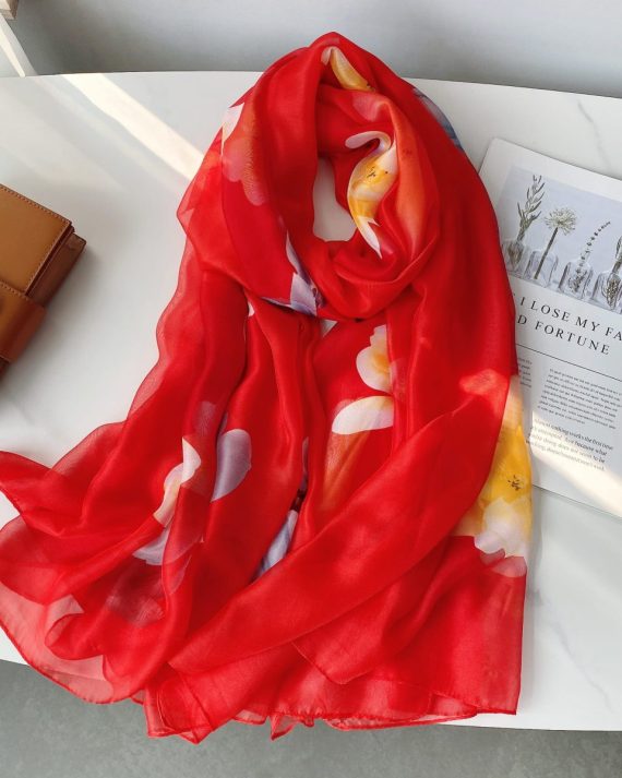 Exquisite Venetian Rosso Corsa Printed Chiffon Scarf - Drape Pakistan