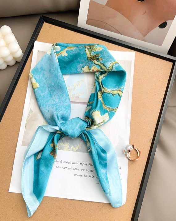 Exquisite Verdigris Blue Satin Hair Scarf - Drape Pakistan