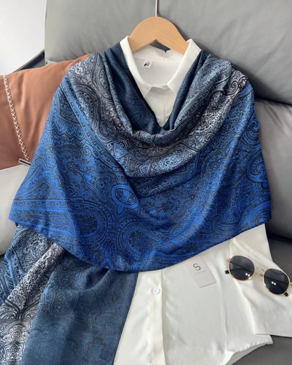 Opulent Wedgewood Printed Cotton Scarf - Drape Pakistan