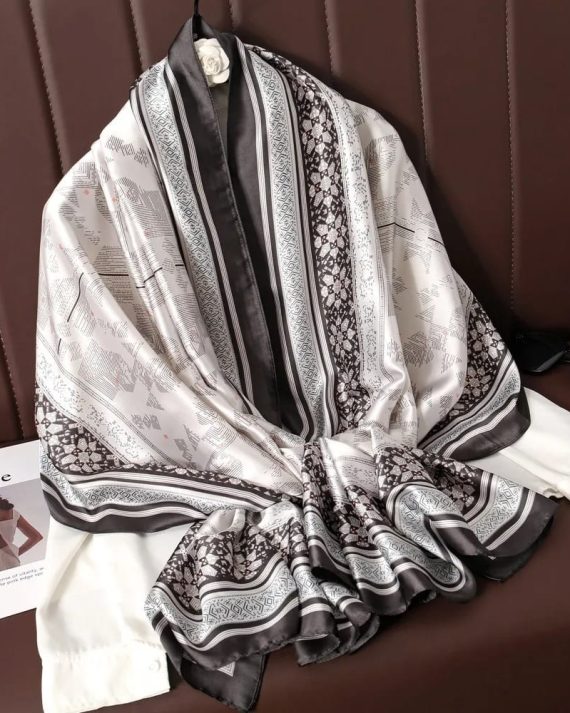 Radiant White Chalk Printed Silk Scarf - Drape Pakistan