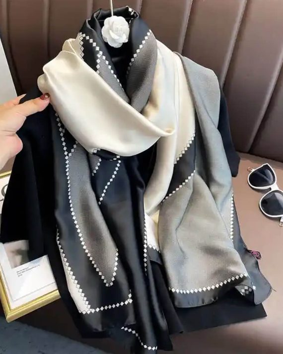 Timeless White Rock Printed Silk Scarf - Drape Pakistan