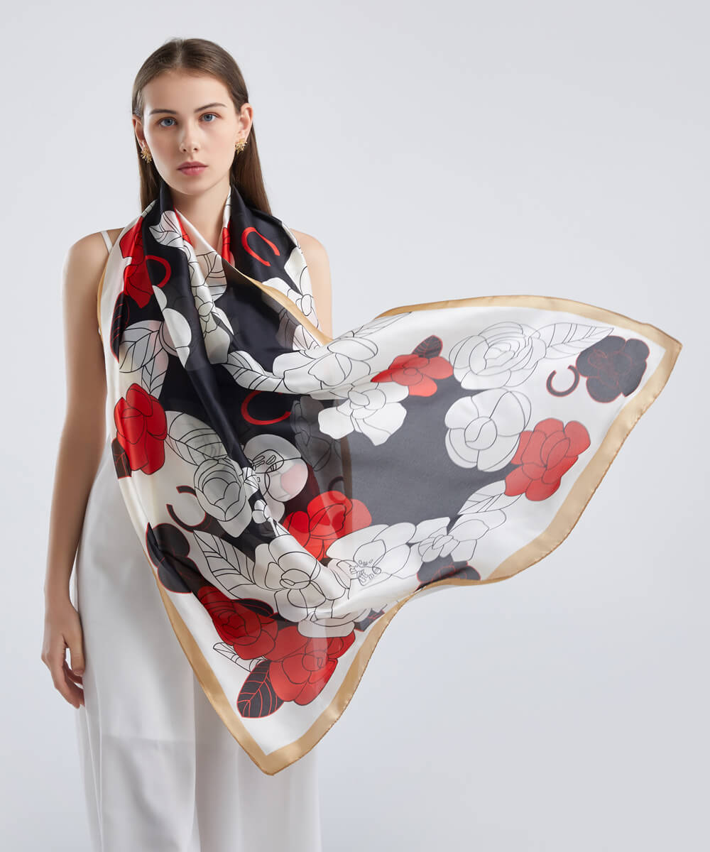 Sophisticated White Smoke Printed Silk Scarf - Drape Pakistan