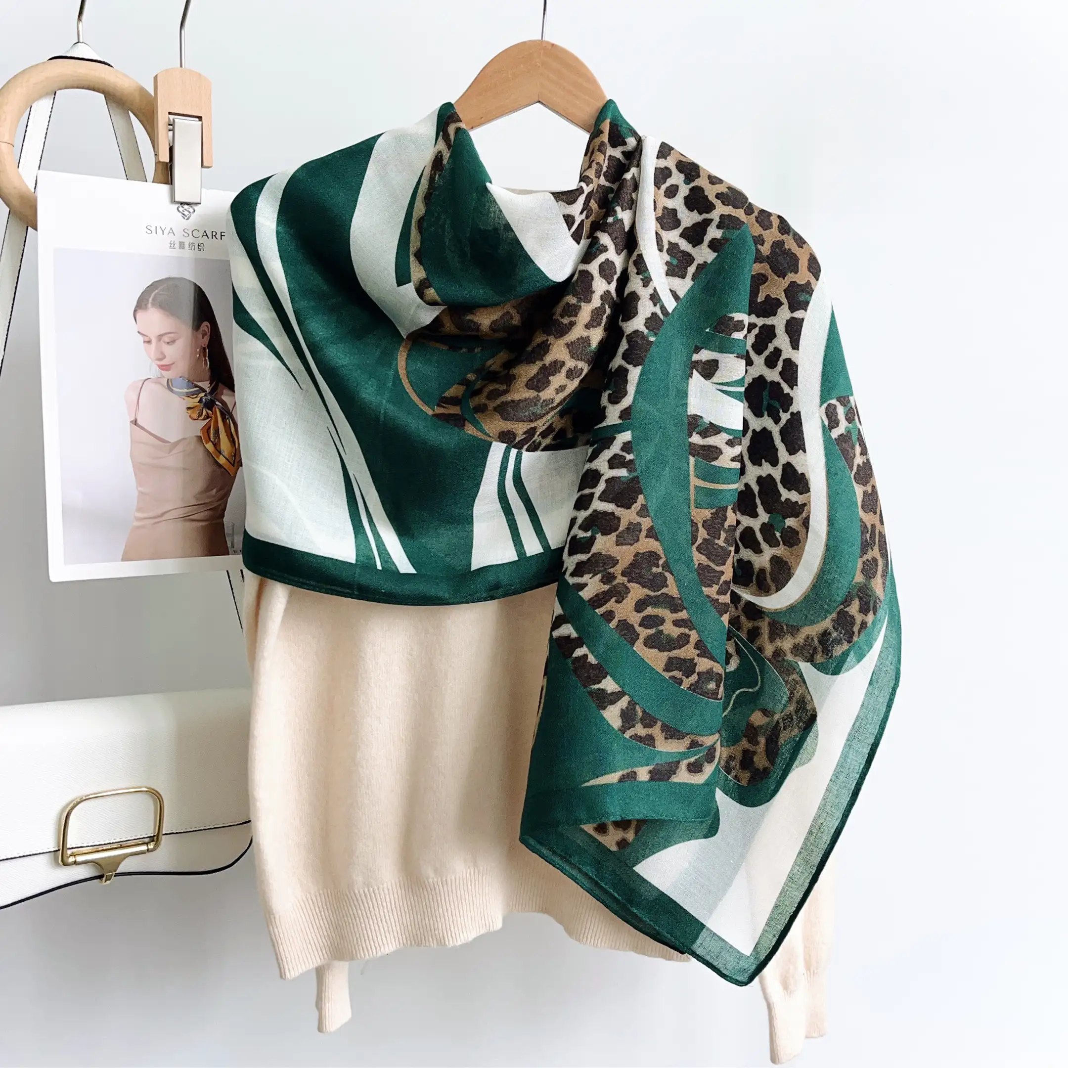 Chic Wild Green Printed Cotton Scarf - Drape Pakistan