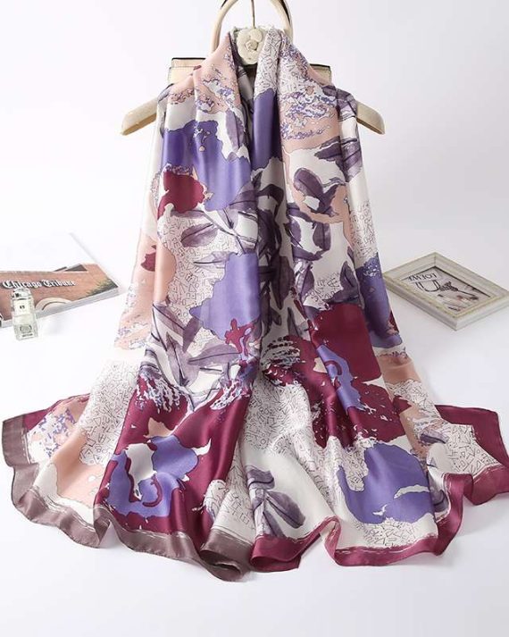 Opulent Wine Berry Printed Silk Scarf - Drape Pakistan