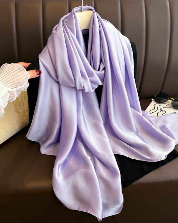 Premium Wisteria Purple Plain Satin Silk Scarf - Drape Pakistan