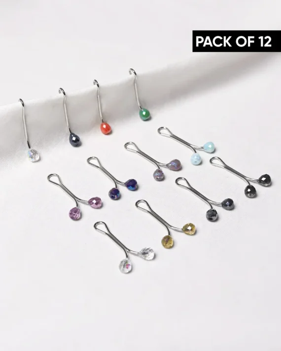 Pack of 12 Multicolor Jeweled Pearl Hijab Pins
