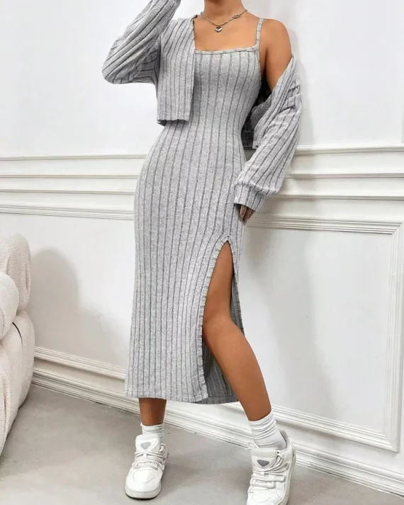 Two-Piece Long Sleeve Knit Dress Set